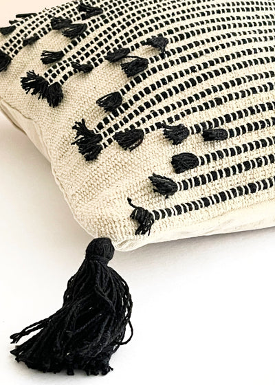 In-Haus Cushion - Linen + Black Tassels