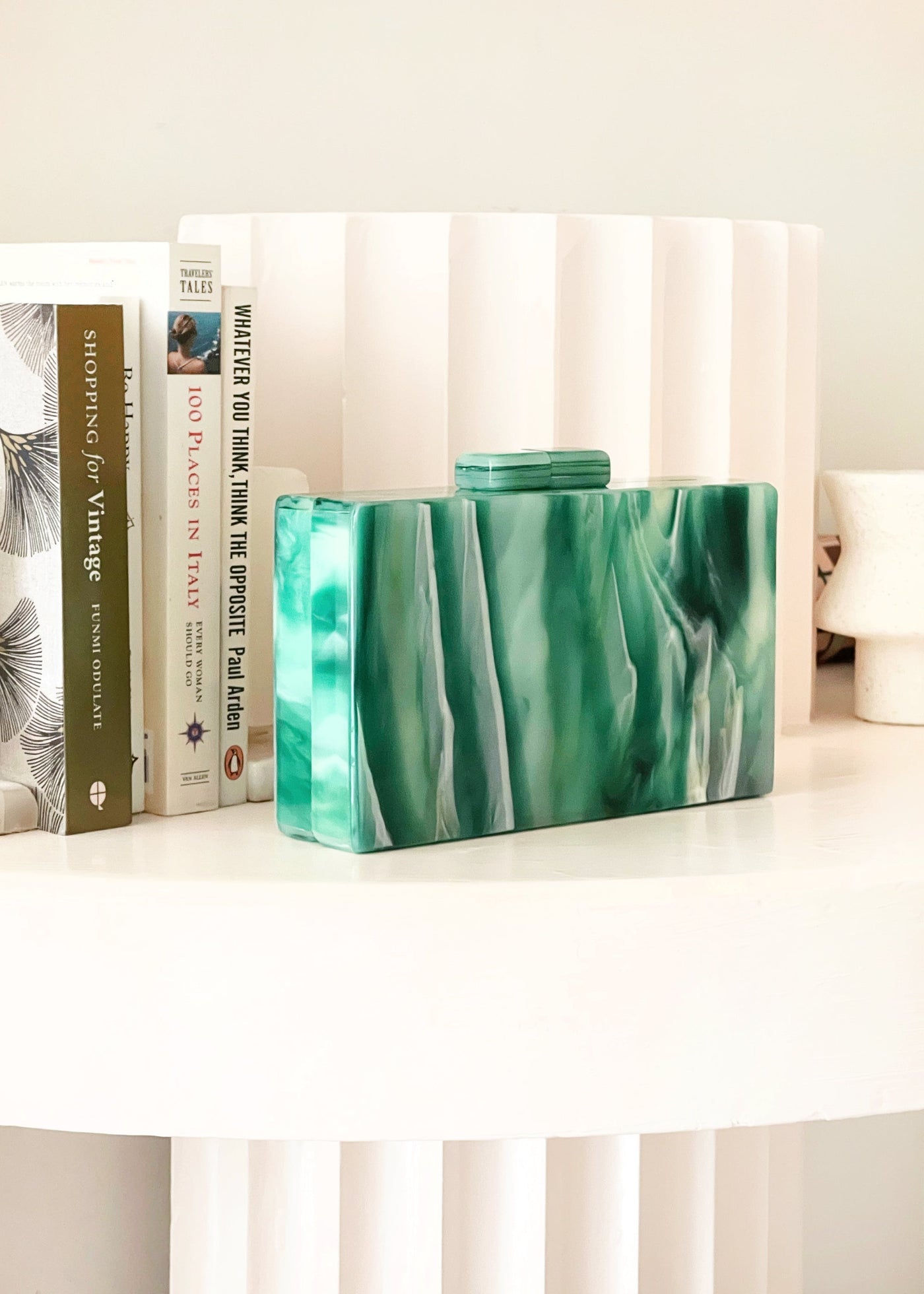 In-Haus Acrylic Inlay Clutch Bag - Emerald Green Marble