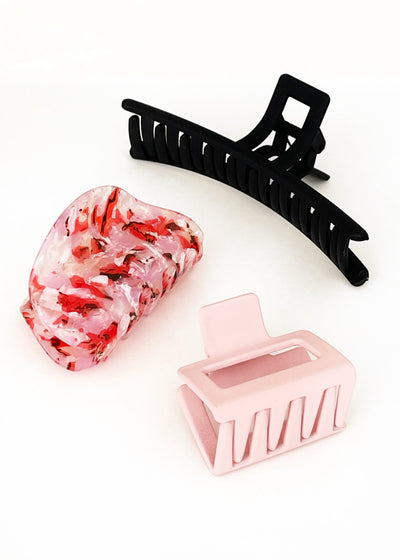 In-Haus Acrylic Hair Clips - Red Misty Musk + Black