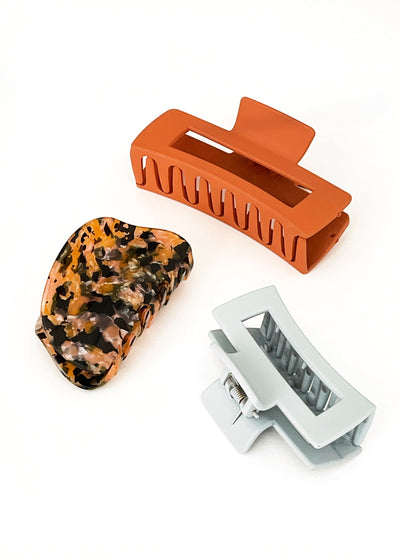 In-Haus Acrylic Hair Clips - Sienna Rust Cluster + Grey Stone