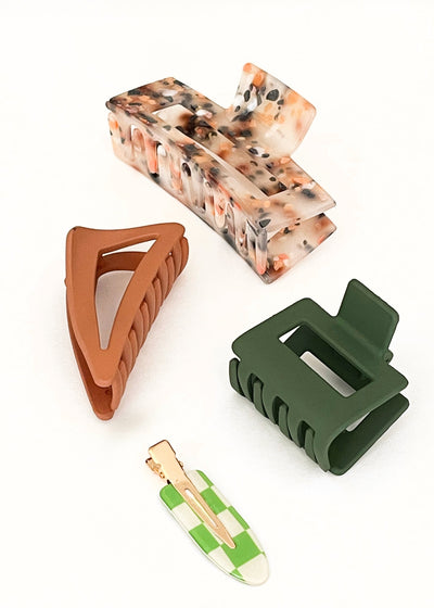 In-Haus Acrylic Hair Clips - Warm Greens + Peru Speckle Chocolates